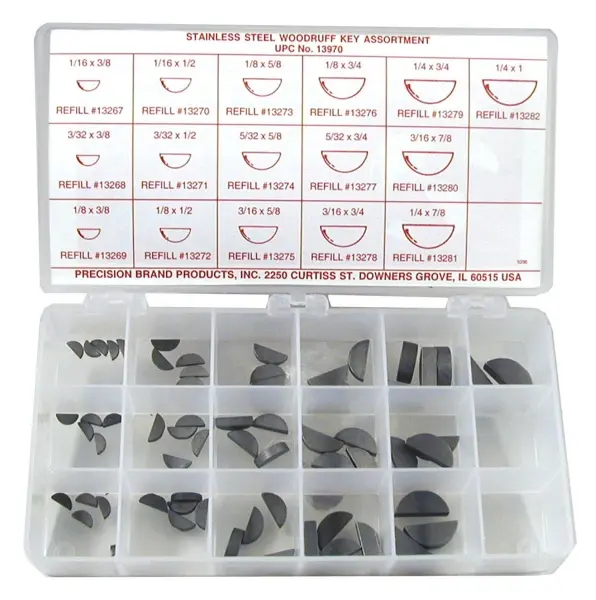 Precision UL-Listed Brand 66 Piece Stainless Steel Woodruff Key Assortment, 13970 Precision Brand
