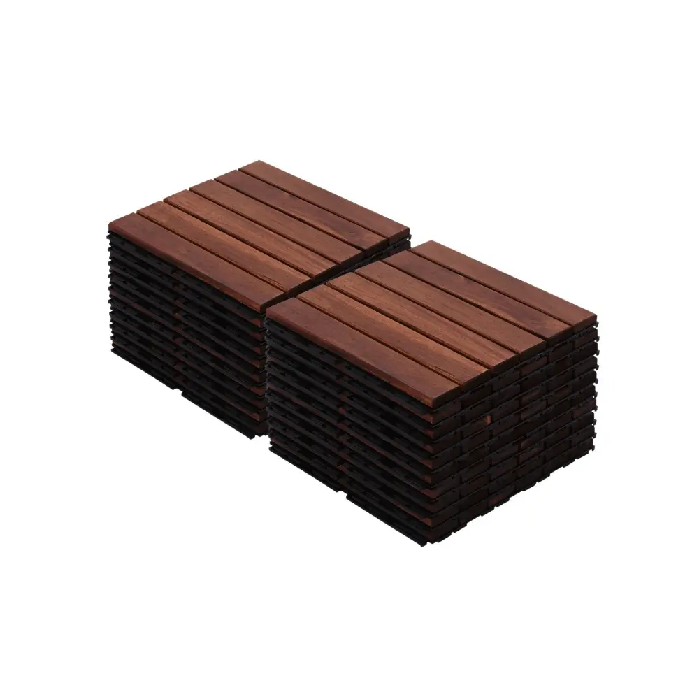 Interlocking Deck Tiles Banded Pattern, Waterproof Anti Mildew Brown