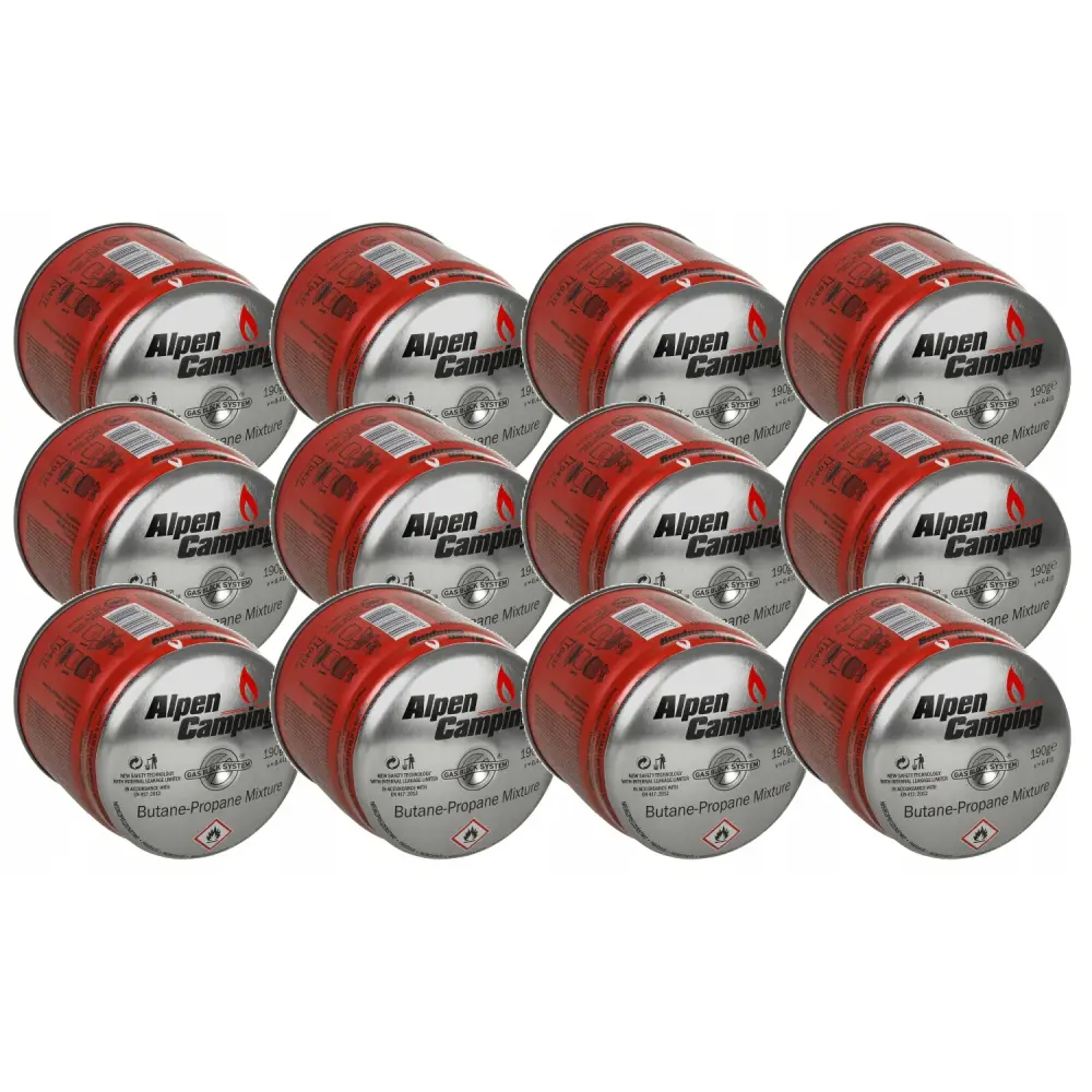 12x Alpen Camping 400ml gas cartridge. certification: Pi 0437, EN417 compliant, propane-butane, range -10°c to+ 40°c, GA...