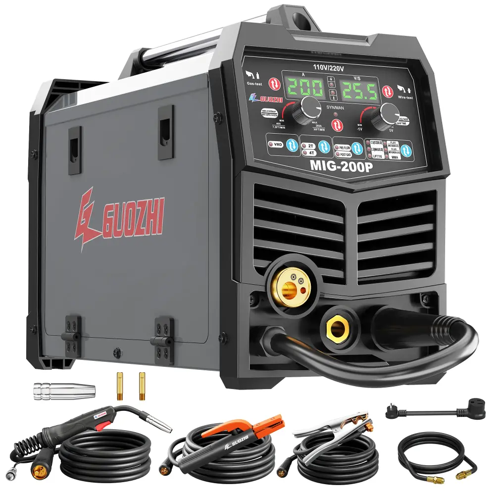 GZ GUOZHI 110V/220V 200A MIG Welder, 7 1 Multi-Process Welding Machine, Gas MIG/MAG, Gasless Flux Core MIG, Lift TIG, Stic...