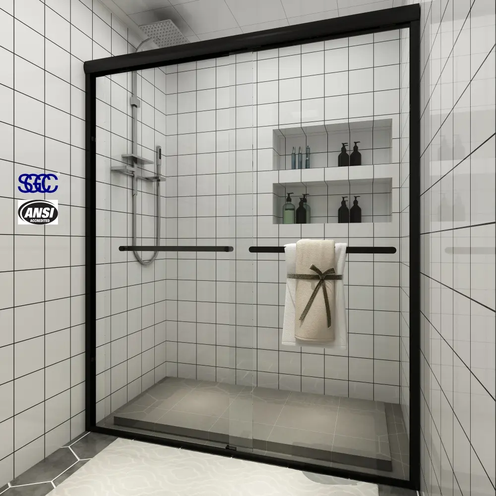 Toolkiss 56’’ to 60’’W x72’’H Semi Frameless Sliding Shower Door, Matte Jet-black, Clear Glass