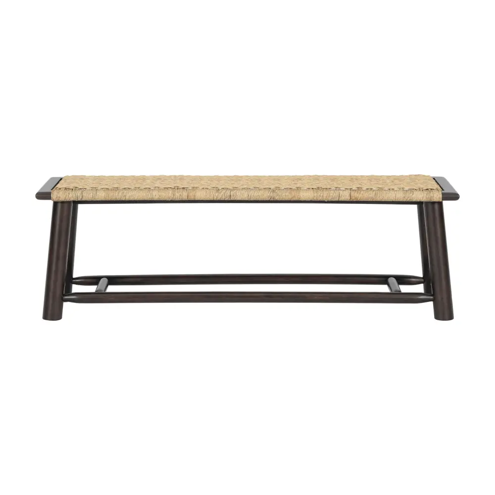 Farmhouse Modern Basic Wood Rattan Bench Multi Functional Design 59" Indoor & Covered Outdoor Bench - Walnut