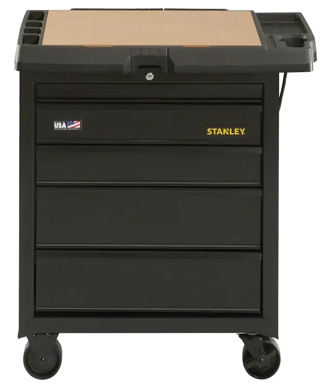 STANLEY 100 Series STST23151BK Mobile Workbench, 31-1/2 OAW, 21-3/4 OAD, 33-1/4 OAH, 500 lb, 5-Drawer, Midnight