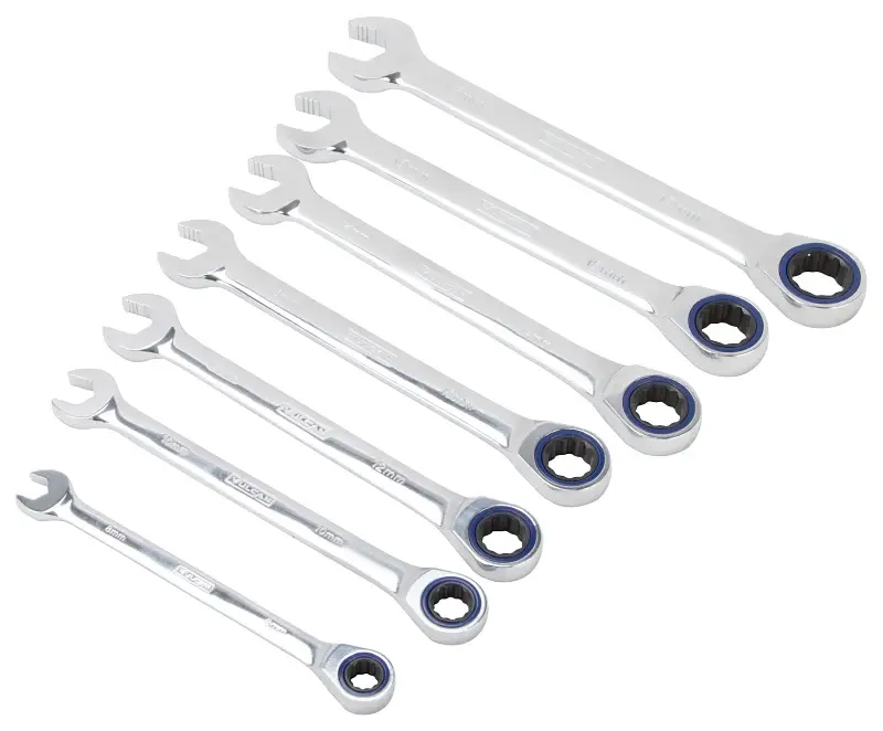 Forged Steel Vulcan PG7M Wrench Set, 7-Piece, Chrome Vanadium Hardened, Mirror Polish, Silver, Specifications: Metric