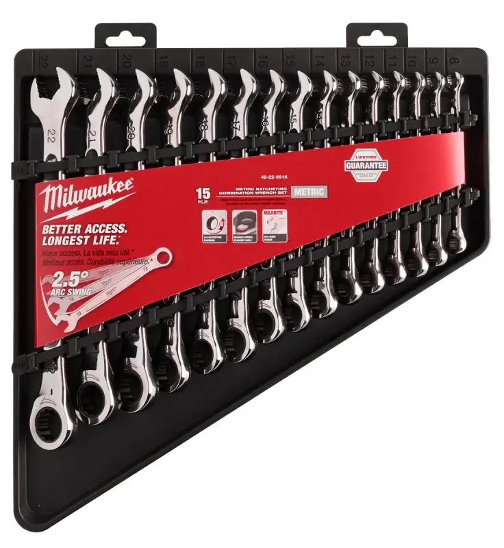 Milwaukee 48-22-9516 Wrench Set, 15-Piece, Alloy Chromed, Chrome