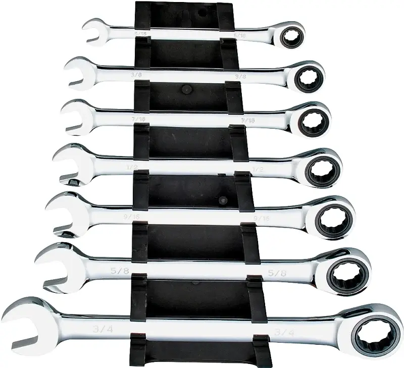 Vulcan PG7I Wrench Set, 7-Piece, Chrome Vanadium Chromed, Mirror Polish, Silver, Specifications: SAE Measurement Chrome Fi...