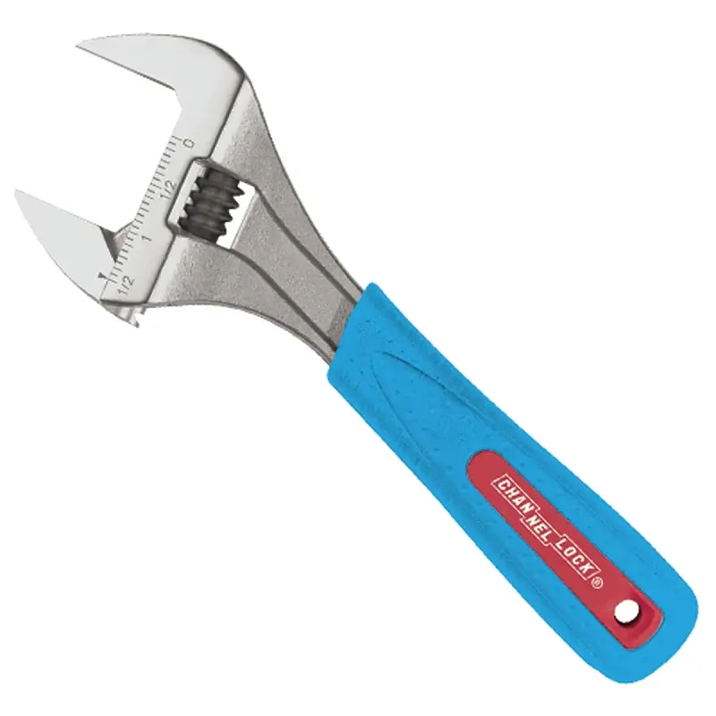Channellock WIDEAZZ Series 8WCB Adjustable Wrench, 8 OAL, 1-1/2 Jaw, Alloy, Chrome, Cushion Grip Handle